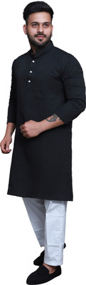 RAI's Men Self Design Straight Kurta(Black)