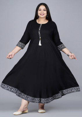 LABULY Women Solid Flared Kurta(Black)