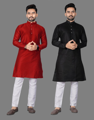 DHASU TRENDZ Men Solid Straight Kurta(Maroon, White)