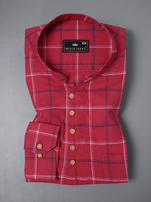 french crown Men Checkered Straight Kurta(Red)