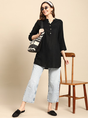 Divyank Women Solid A-line Kurta(Black)