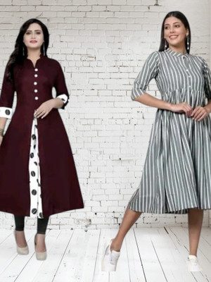 Rangrasiya Creation Women Printed Straight Kurta(Red, Grey)