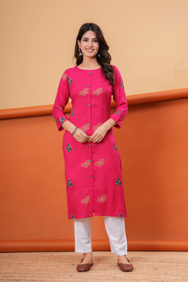 DCEE PLUS Women Printed Straight Kurta(Pink)