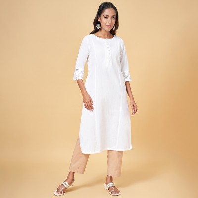 Rangmanch by Pantaloons Women Solid Straight Kurta(White)