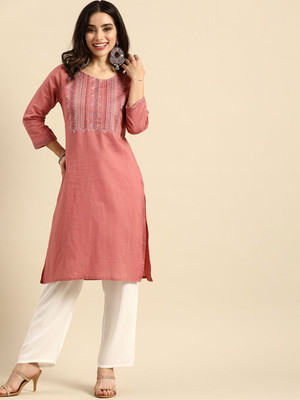 Sangria Women Self Design Straight Kurta(Pink)