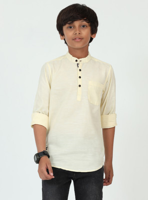 ROCKET SCIENCE Boys Solid Straight Kurta(Yellow)