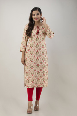SHYAM SHIVAM CREATIONS Women Printed A-line Kurta(Beige)