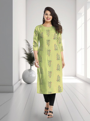 EthnicBasket Women Printed A-line Kurta(Green)