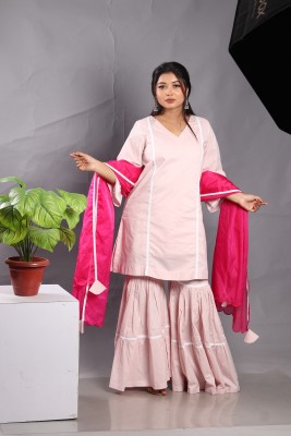 DZINE OAK Women Solid Ethnic Dress Kurta(Pink)