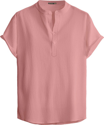 Webric Men Self Design Straight Kurta(Orange)