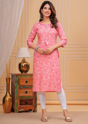 Moda Rapido Women Printed Straight Kurta(Pink)