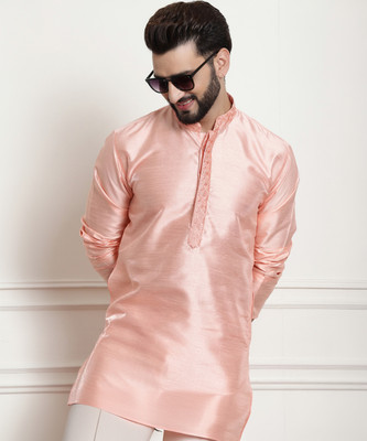 ARMAAN ETHNIC Men Solid Straight Kurta(Pink)