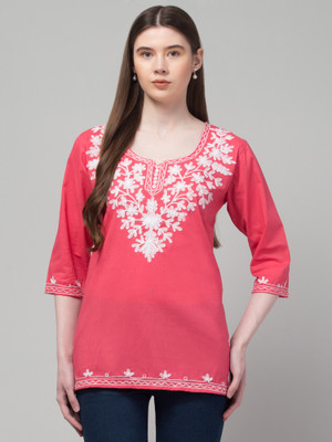 CROWN KING GARMENTS Women Embroidered Straight Kurta(Pink)