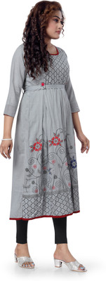 top by Fashion Women Printed Anarkali Kurta(Grey)