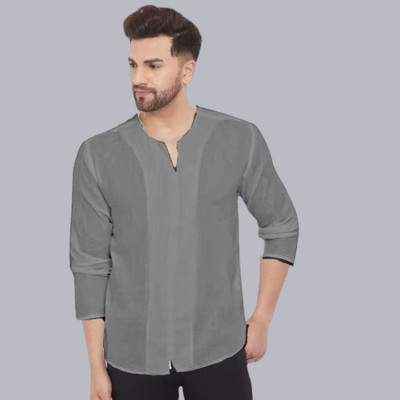 ZAKOD Men Solid Straight Kurta(Grey)