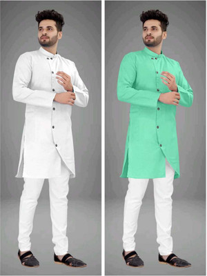 DIAMOND CLUSTER Men Solid Asymmetric Kurta(Multicolor)