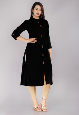 Yaduka Women Solid Straight Kurta(Black)