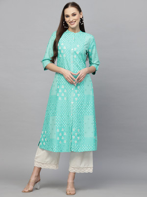 Stylum Women Printed A-line Kurta(Blue)