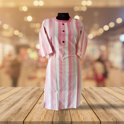 shadowenterpris Women Printed Straight Kurta(Pink, White)
