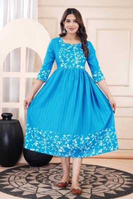 chhaya fashion Women Floral Print Anarkali Kurta(Blue)