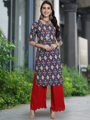 Moda Rapido Women Solid, Floral Print Straight Kurta(Grey)