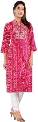 ROOTSOUL; Fashion For You Women Bandhani Ethnic Dress Kurta(Pink, White)