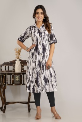 Loomista Women Printed A-line Kurta(Black)