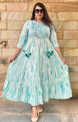 Arsi Enterprises Women Printed Anarkali Kurta(White, Light Green)
