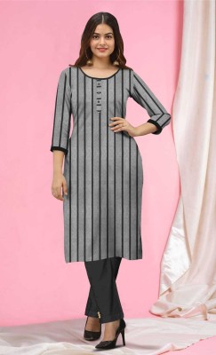 queen emporium Women Striped A-line Kurta(Black, Grey)