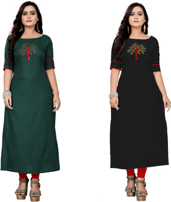 zoentik enterprise Women Patchwork A-line Kurta(Green)