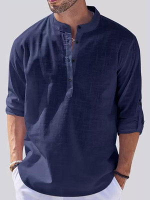 Life Roads Men Solid Straight Kurta(Dark Blue)