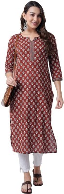 Arayna Women Printed Straight Kurta(Maroon, White)