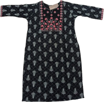 Nasiya Traders Women Embroidered, Floral Print, Printed Straight Kurta(Black)