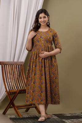 UrbanRang Women Printed Anarkali Kurta(Yellow)