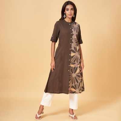 Rangmanch by Pantaloons Women Printed A-line Kurta(Brown)