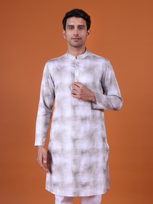 Namaskar Men Printed Straight Kurta(Brown)