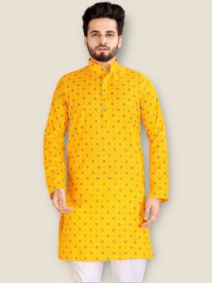 Relief Zone Men Printed Straight Kurta(Yellow)