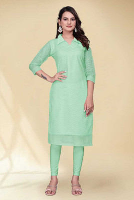 NV CREATION Women Self Design A-line Kurta(Light Green)