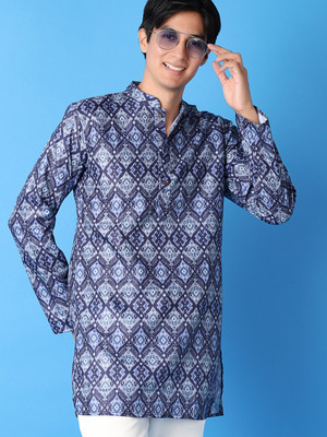 V-MART Men Printed A-line Kurta(Blue)