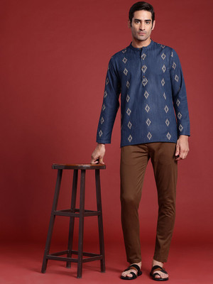 ANOUK Men Woven Design Straight Kurta(Blue)