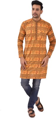 PK MART Men Printed Straight Kurta(Orange, Black, Red)