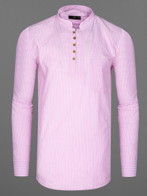 french crown Men Striped Straight Kurta(Pink, White)