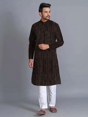 Hasnufashion Men Self Design A-line Kurta(Brown)