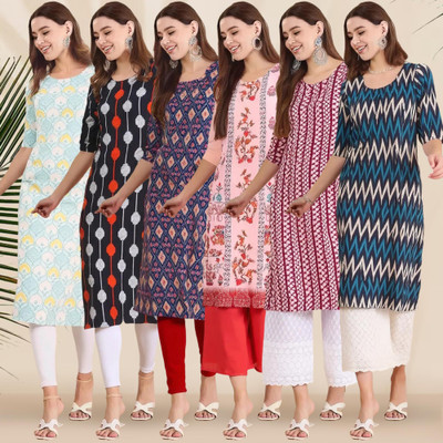 1 Stop Fashion Women Printed Straight Kurta(Multicolor)