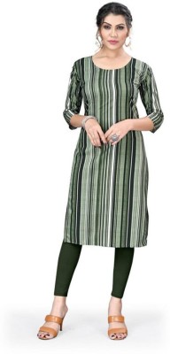 AK Fashion Women Striped A-line Kurta(Black, Green, White)