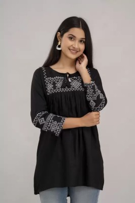 Heba Women Embroidered A-line Kurta(Black)