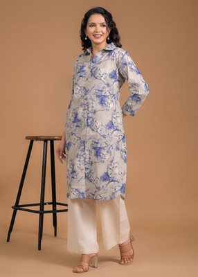SAANWRI Women Abstract A-line Kurta(Blue)