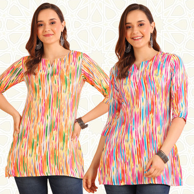 DSK STUDIO Women Striped Tunic Kurta(Multicolor)
