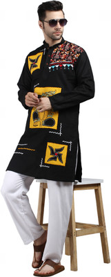 KRISHIV HANDICRAFT Men Self Design, Embroidered A-line Kurta(Black)