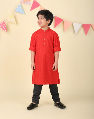 Fabindia Boys Solid A-line Kurta(Red)